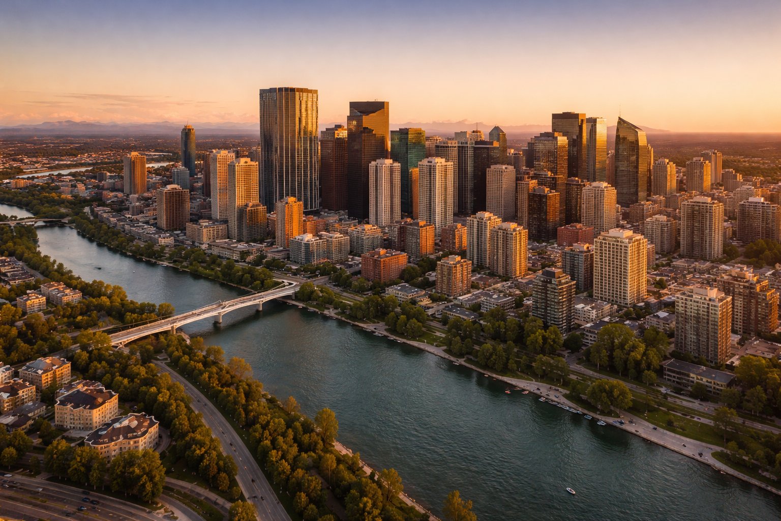 Calgary skyline at golden hour